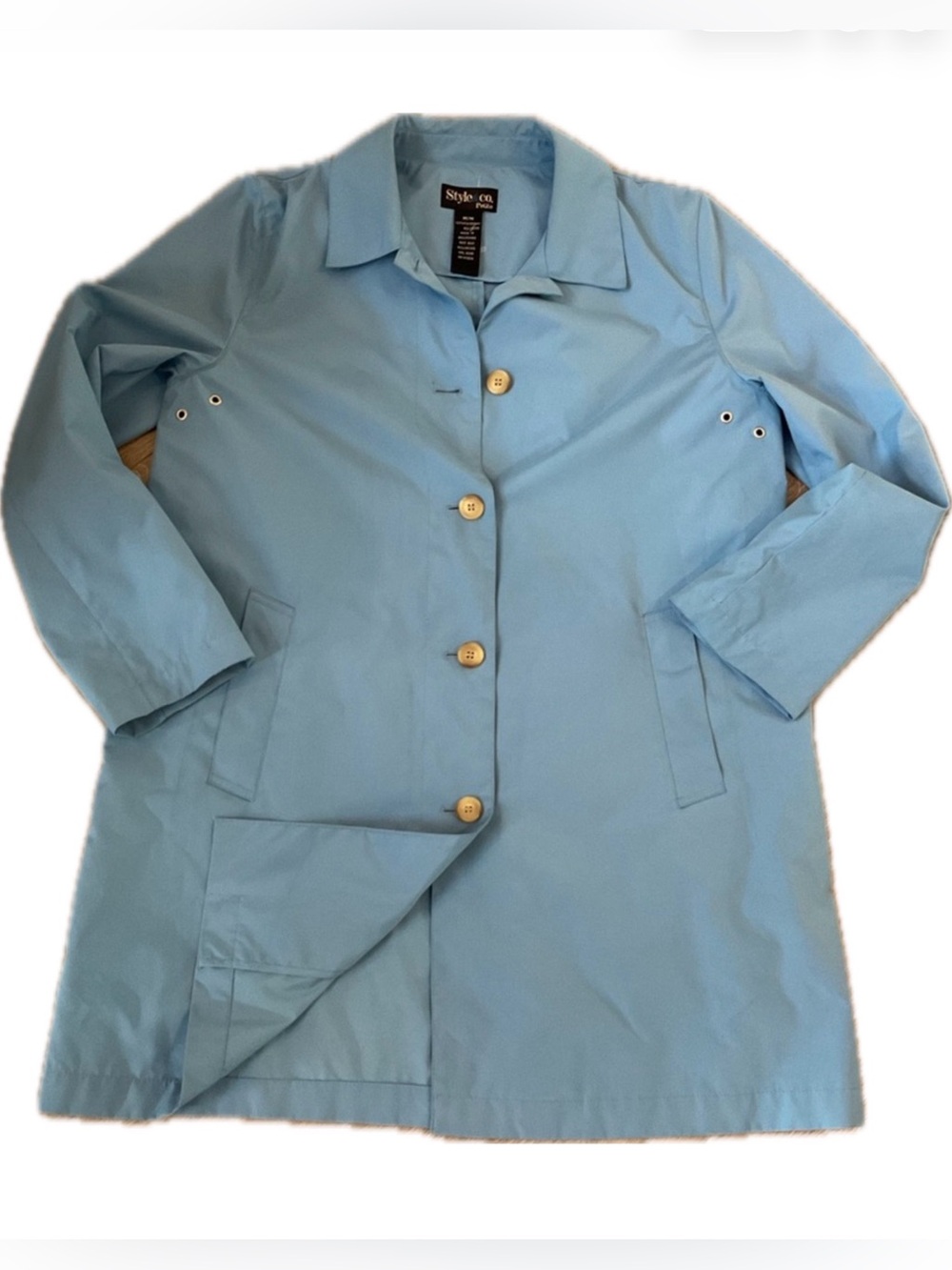 Style & Co Petites Midi Blue Lightweight Trench  Raincoat .
